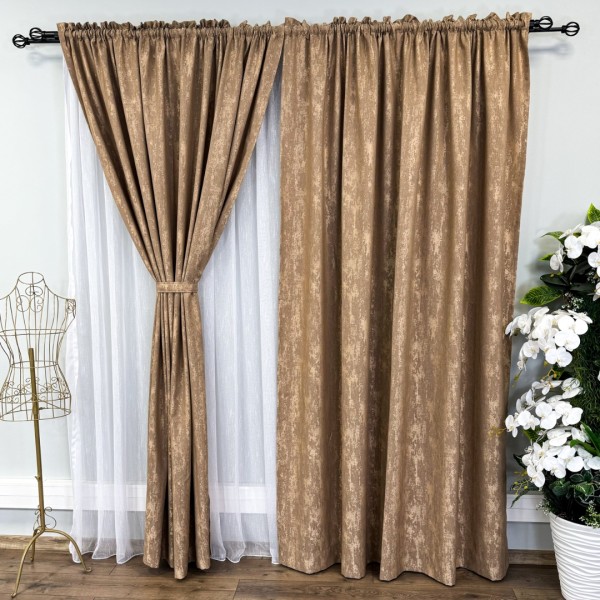 Set 2 Draperii VENTI V2 din Jacquard model Nisip - 200cm x 240cm, Tiv lat, MARO ARǍMIU [1]