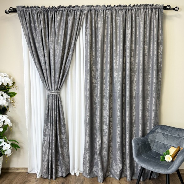 Set 2 Draperii VENTI V1 din Jacquard model Nisip -200cm x 240cm,Tiv lat , GRI MEDIU [1]