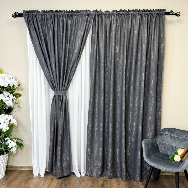 Set 2 Draperii VENTI V2 din Jacquard model Nisip - 200m x 250cm, rejansa pt. sina ,  GRI ANTRACIT [1]
