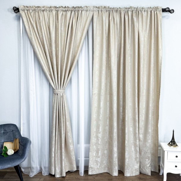 Set 2 Draperii VENTI V1 din Jacquard model Nisip - 200cm x 240cm, Tiv lat, CREM [1]