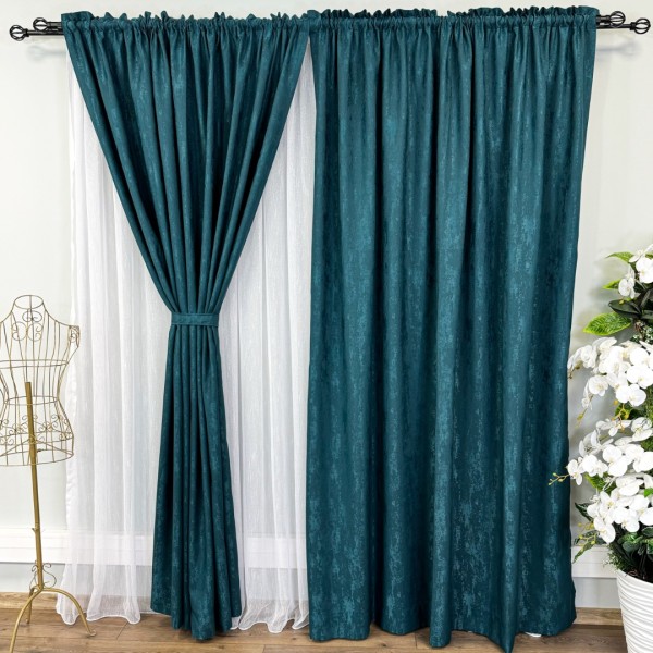 Set Draperii VENTI V2 din Jacquard model Nisip 200cm x 240cm ,Tiv lat ,  TURQUOISE [1]