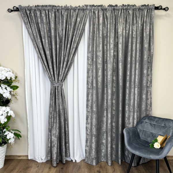 Set 4 bucati Draperie VENTI V2 din Jacquard model Nisip, GRI INCHIS, 1.4m latime x 220cm inaltime, cu rejansa pantru sina [1]