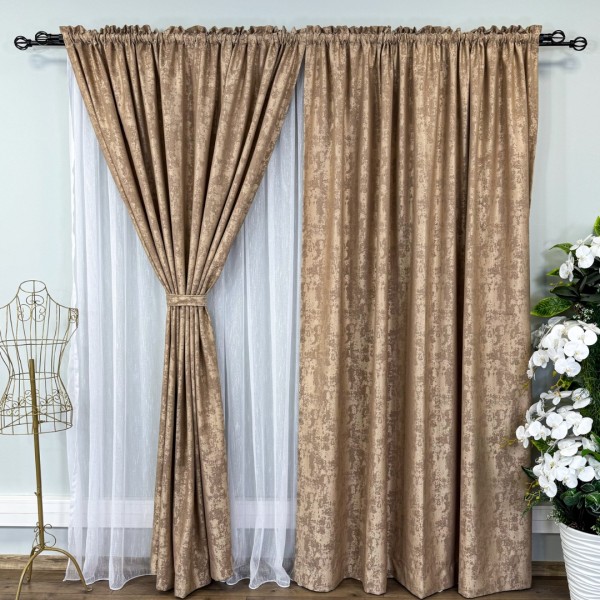 Set 2 Draperii VENTI V1 din Jacquard model Nisip - 250cm x 254cm, rejansa pt. sina , MARO ARǍMIU [1]