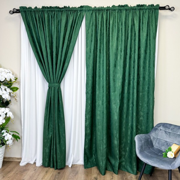 Set 2 Draperii VENTI V2 din Jacquard model Nisip - 200cm x 240cm, Tiv lat ,  VERDE SMARALD [1]