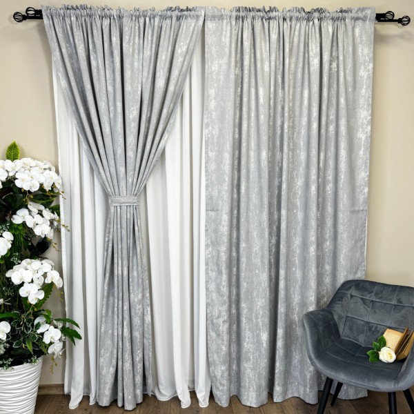 Set 2 Draperii VENTI V2 din Jacquard model Nisip 200m x 240m x Tiv lat, GRI DESCHIS [1]
