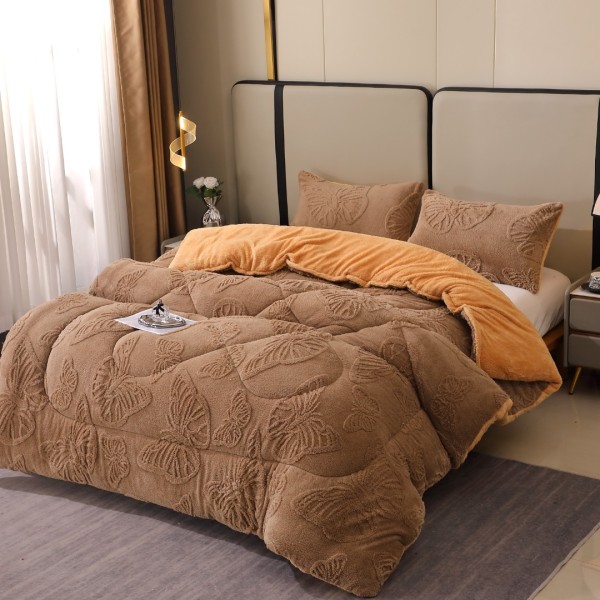 Pilota Cocolino gofrat 3D fluturi, cu blanita, 200x230cm si 2 fete de perna 50x70cm, Maro [1]