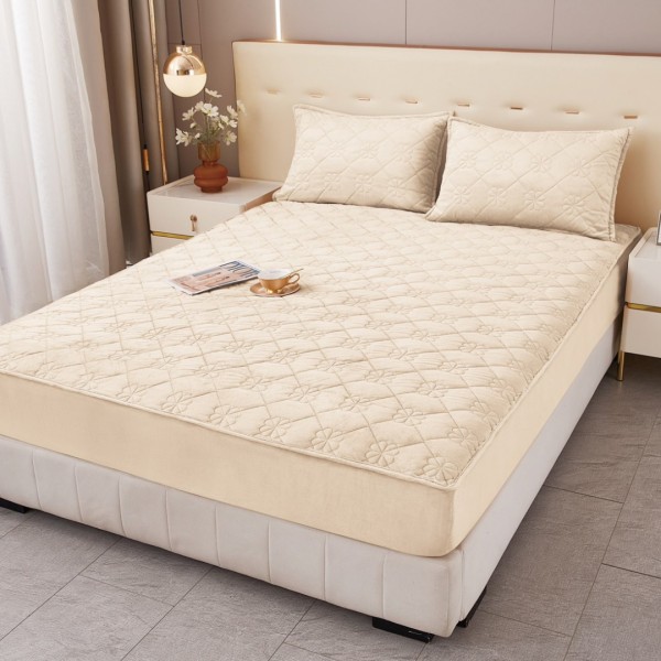 Husă Matlasată Tip Topper din Catifea 180x200cm, cu 2 Fețe de Pernă 50x70cm -  Somn Odihnitor și Susținere pentru Spate, Crem [1]