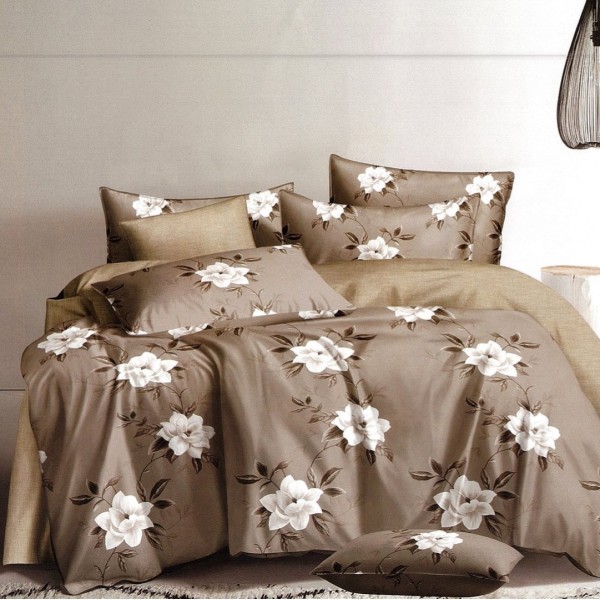 Lenjerie pat dublu,  FINET, 6 piese, Maro, flori [1]