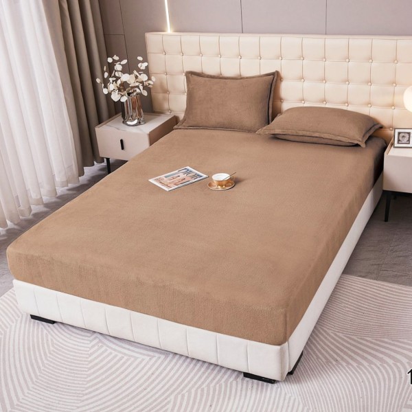 Husa cu elastic 160x200cm, pufoasa cocolino si 2 fete de perna, Maroniu [1]