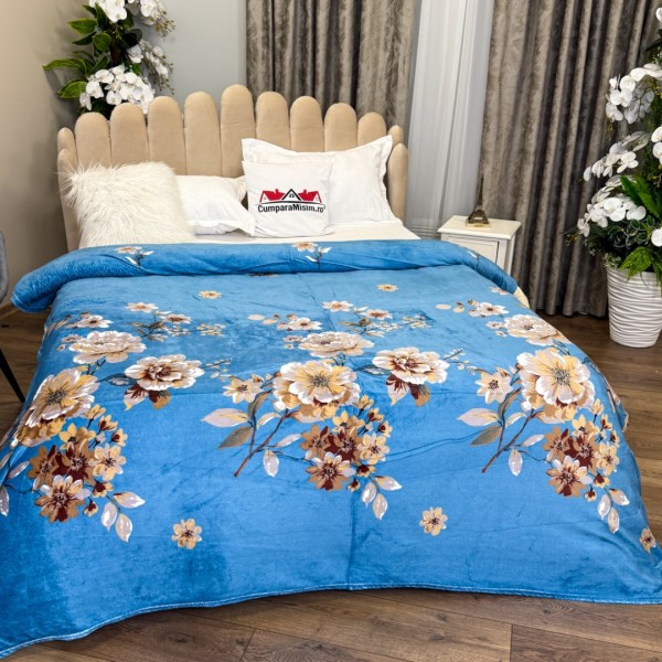 Patura CoCoLiNo, 195x210cm, Albastru, flori [1]