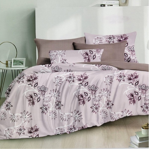 Lenjerie pat dublu,  FINET, 6 piese, Lila, floral [1]