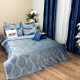 Set Luxury:  Lenjerie de Pat dublu, din Catifea Royală Velvetto, 6 piese si Draperie cu inele încastrate, 2buc x 150x245cm, cu Șnur Magnetic și Față de Pernă Decorativă, Bleu, Albastru