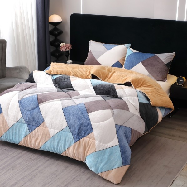  Pilota Cocolino cu blanita 200x230cm si 2 fete de perna 50x70cm, Multicolor, forme geomtrice [1]
