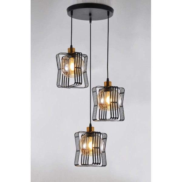 Pendul RFAN, Model 4182-3, Cu Abajur, 3 X E27, Inaltime Reglabila, Negru [1]