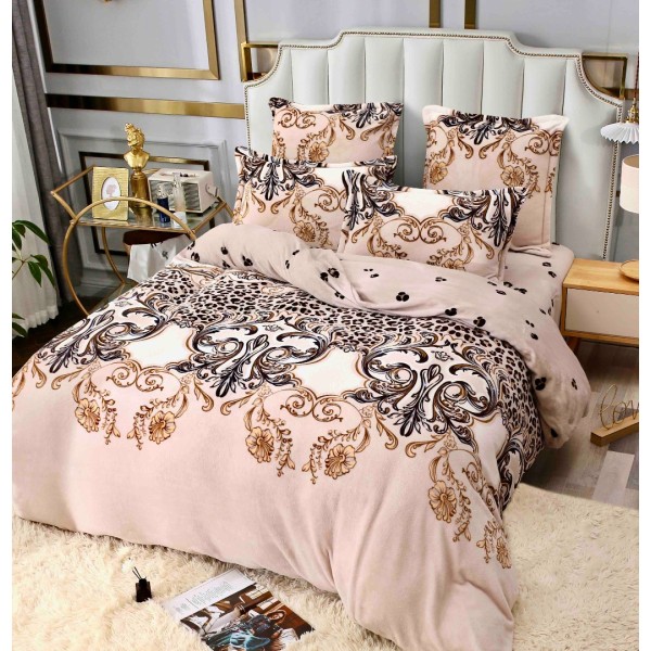 Lenjerie pat dublu, Super Pufoasa COCOLINO, 6 piese, Jojo Home, Bej, Maro, model elegant [1]