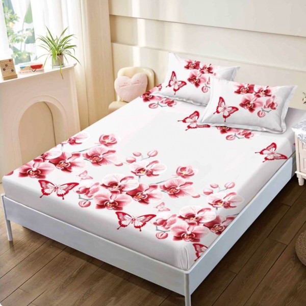 Cearsaf cu elastic, FINET, 160x200cm, 2 fete de perne 50x70cm, Alb, Rosu, Orhidee – confort si eleganta pentru patul tau [1]