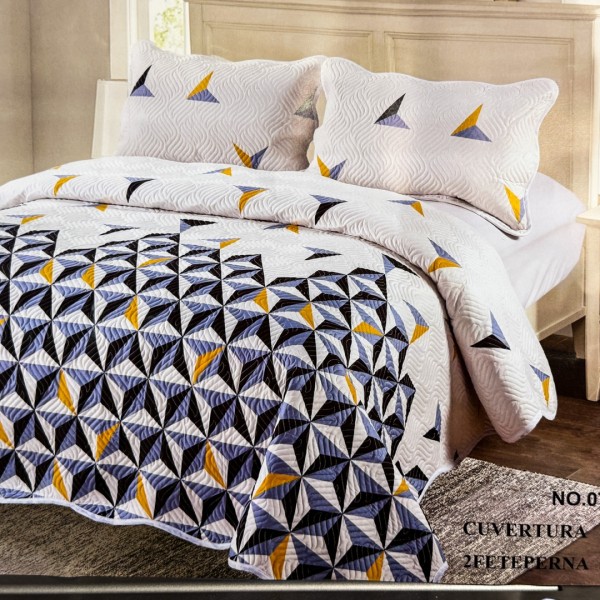 Cuvertură Pat Dublu, 3 Piese, Bumbac 100% Imprimat – Calitate Premium, cu Imprimeu Durabil, cod CSA-CV43 [1]