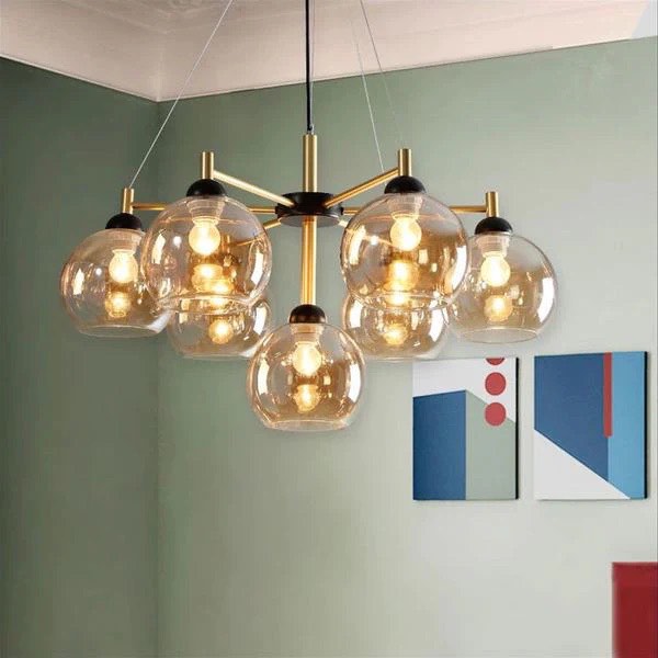 Lustra Tip Pendul RFAN, Model 4812-5, Cu 5 Abajururi, Negru/Auriu [1]