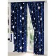 Lenjerie pat dublu, BUMBAC FINET, 8 piese, cu 2 DRAPERII INCLUSE, Albastru, Alb, ploaie de stele