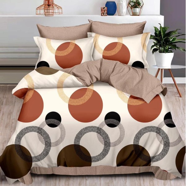 Lenjerie pat dublu (140x200cm, 160x200cm, 180x200cm),  FINET, 6 piese, Maro, cercuri [1]