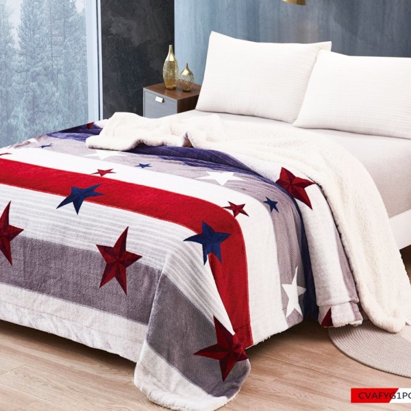 Patura Luxoasa Cocolino din Microfibra Ultra-Moale, cu Blanita Sherpa, 200x230 cm - Confort Maxim si Design Elegant pentru Nopti Perfecte, Alb, Gri, Dungi [1]