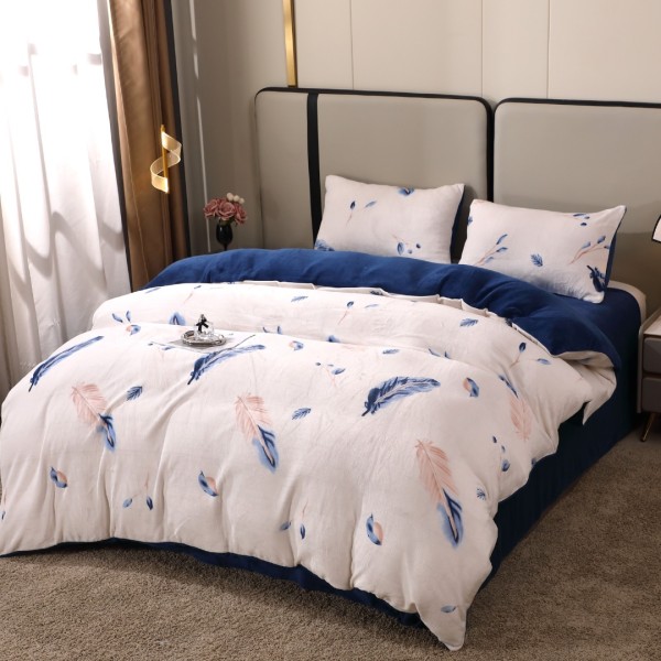 Lenjerie pat dublu, Super Pufoasa COCOLINO, 4 piese, Crem, pene [1]