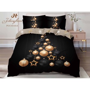 Lenjerie pat dublu,  FINET, Digital Print, Craciun, Negru, Auriu, globulete Lenjerie pat dublu,  FINET, Digital Print, Craciun, Negru, Auriu, globulete
