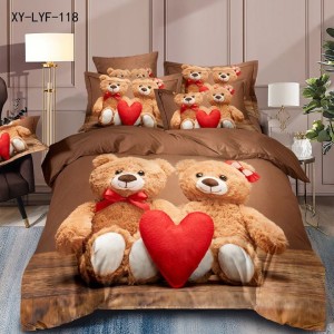 Lenjerie de Pat Dublu,  Finet, 6 piese, Imprimeu 3D Digital Realist, Exact ca in Poza – Culori Durabile, Vopsea Skin-Friendly si intretinere Usoara, Maro, Bej, ursuleti