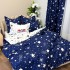Set Lenjerie pat dublu + 2 draperii, finet, 8 piese, Albastru, Alb, ploaie de stele [7]