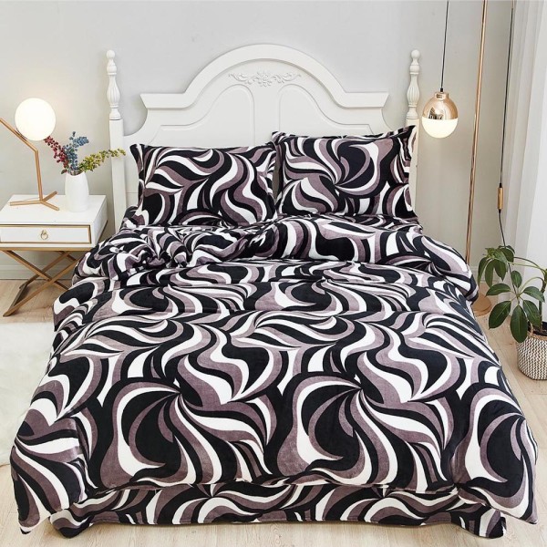 Lenjerie pat dublu, Super Pufoasa COCOLINO, 4 piese, Alb, Negru, Gri, mozaic [1]