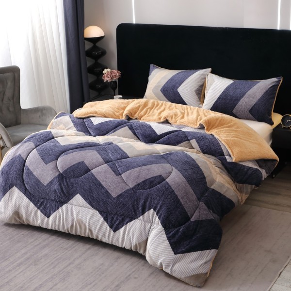  Pilota Cocolino cu blanita 200x230cm si 2 fete de perna 50x70cm, Gri, Bleumarin, Zig-Zag [1]