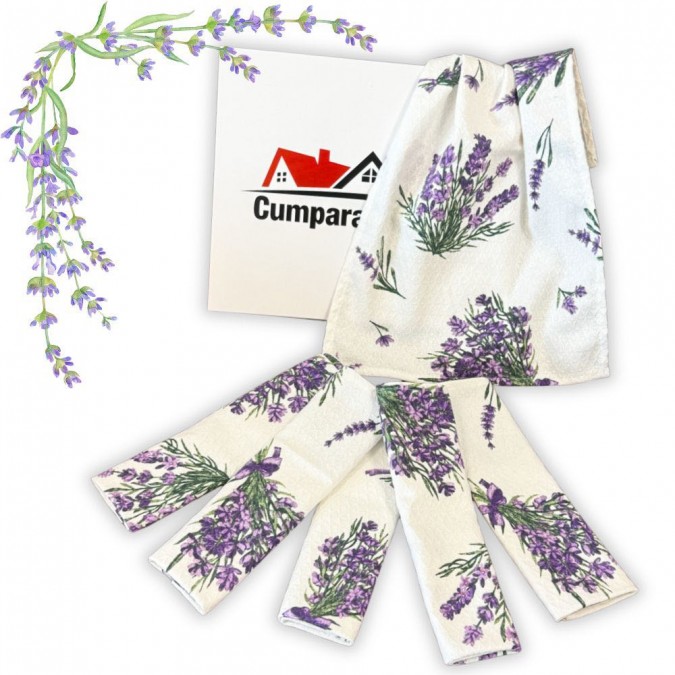 Set de 6 Prosoape Waffle  30x50cm  pentru Bucatarie  Bumbac 100% Gofre  Atelier CumparaMisim  Alb  Mov  Lavanda