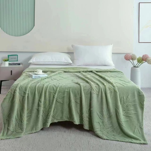 Patura CoCoLiNo, model grofat cu model in relief, 200x230cm, verde, frunze [1]