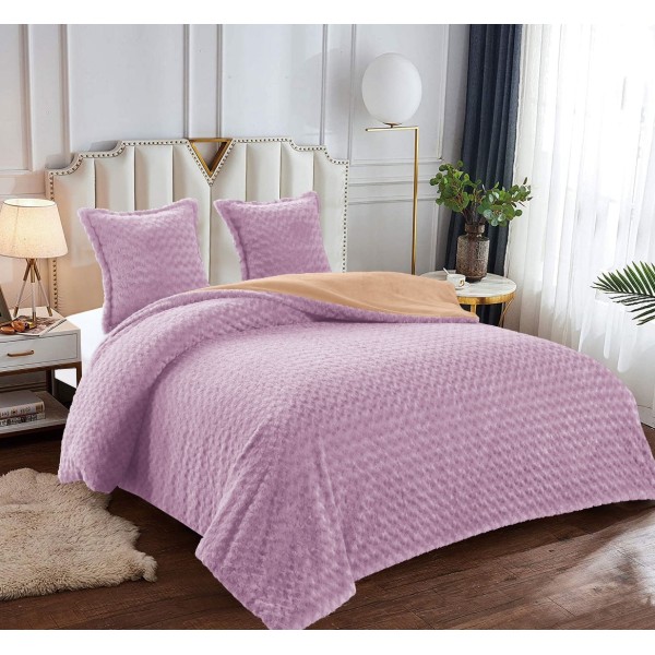 Pilota CoCoLiNo Roses cu blanita, matlasata, 200x230cm, cu fete de perna 60x60cm, Mov [1]
