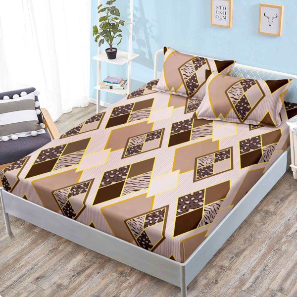Cearsaf cu elastic, FINET, 160x200cm, 2 fete de perne 50x70cm, Bej, Maro, Forme Geometrice – confort si eleganta pentru patul tau [1]