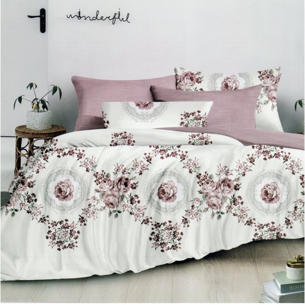 Lenjerie pat dublu,  FINET, 6 piese, Crem, flori [1]