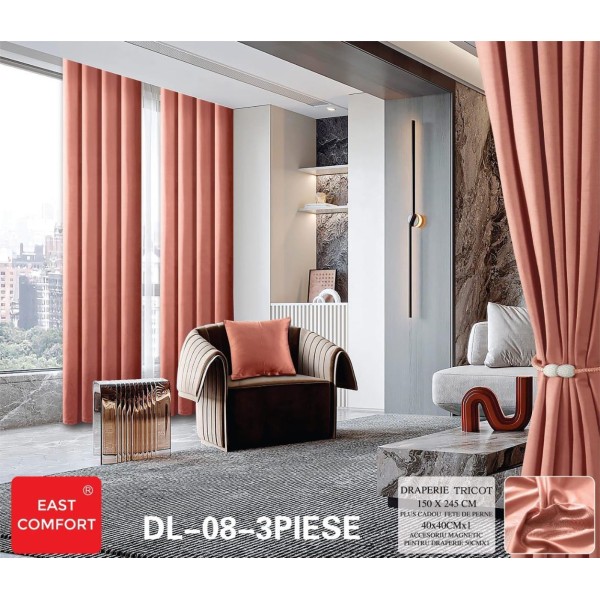 Draperie din Tercot Luxury, cu inele încastrate, East Confort,150x245cm, cu Șnur Magnetic și Față de Pernă Decorativă – Calitate Premium pentru Confortul Tău, Coral [1]