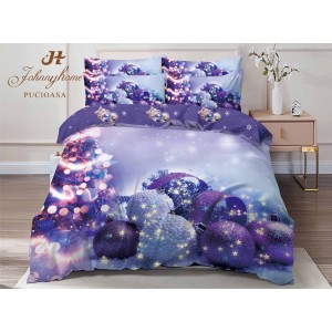 Lenjerie pat dublu, FINET, Digital Print, Craciun, Mov, Lila, globulețe, brad Lenjerie pat dublu, FINET, Digital Print, Craciun, Mov, Lila, globulețe, brad