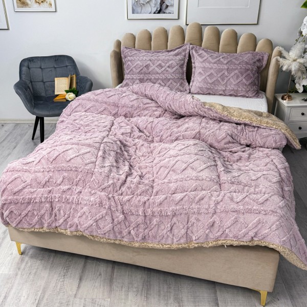 Pilota CoCoLiNo Sherpa tip Tricotaj cu blanita bej, matlasata, 200x230cm + 2 fete de perna 50x70cm, lila [1]