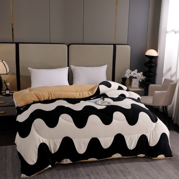  Pilota Cocolino cu blanita 200x230cm, Alb-Negru, valuri [1]