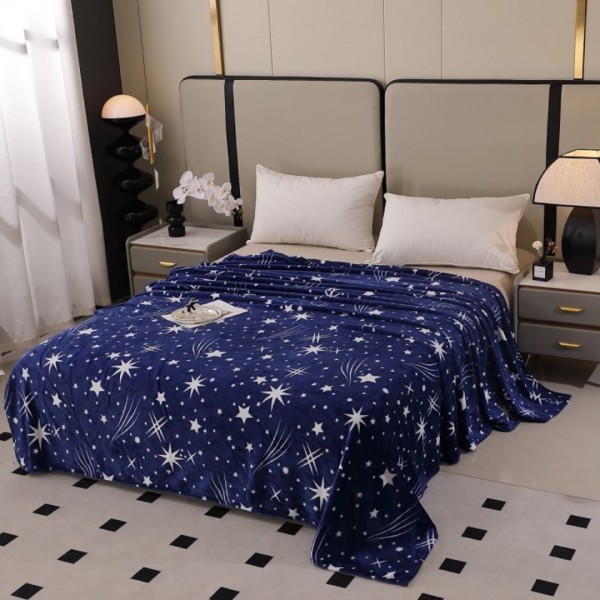Patura pufoasa cocolino 200x230cm, 240g/mp, Bleumarin, Alb, ploaie de stele [1]