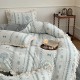 Lenjerie pentru pat dublu, Extra Catifelată, Catifea Polar cu VoLaNaSe, 4 piese, Bleu, flori
