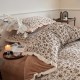 Lenjerie pentru pat dublu, Extra Catifelată, Catifea Polar cu VoLaNaSe, 4 piese, Alb-Maro, flori
