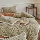 Lenjerie pentru pat dublu, Extra Catifelata, Catifea Polar cu VoLaNaSe, 4 piese, Verde Olive, flori