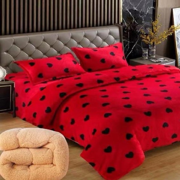 Lenjerie pat dublu, Super Pufoasa COCOLINO cu BLANITA, 4 piese, Rosu, inimioare [1]