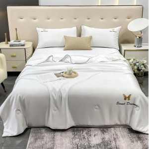 Set luxury cu PILOTA de VARA, tip MATASE SATINATA, 4 piese, Alb