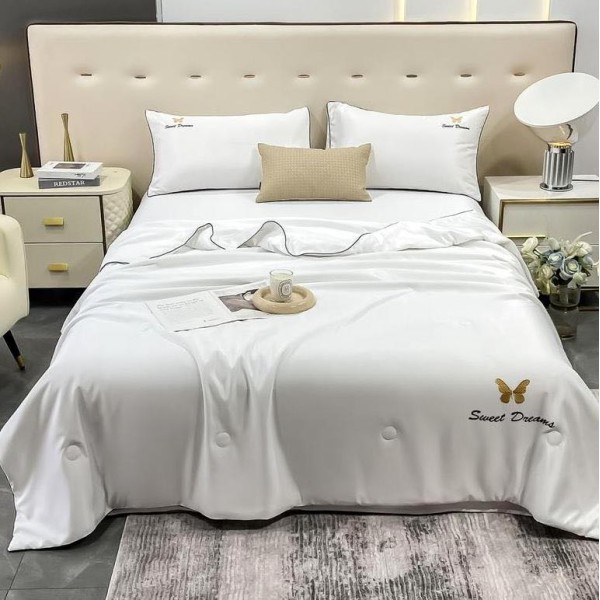 Set luxury cu PILOTA de VARA, tip MATASE SATINATA, 4 piese, Alb [1]