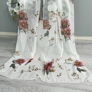Perdea pentru Bucatarie tip IN imprimat, Alb cu flori de toamna, 140cm latime x 200cm inaltime, cu rejansa pt bara Perdea pentru Bucatarie tip IN imprimat, Alb cu flori de toamna, 140cm latime x 200cm inaltime, cu rejansa pt bara