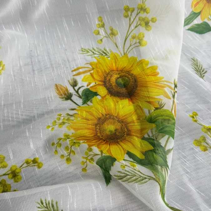 Perdea pentru Bucatarie din IN imprimat - LA COMANDA pe dimensiunile tale, Alb cu florea soarelui