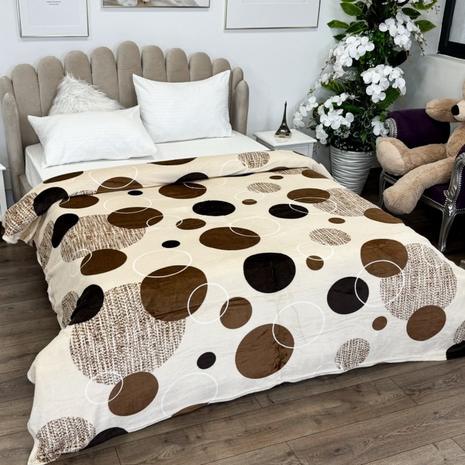 Patura pufoasa cocolino 200x230cm, 240g/mp, Crem, Maro, buline, cercuri